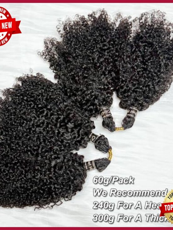 20in Human Hair Extensions, Kinky Curly Crochet Braids, Pre Looped main image 2